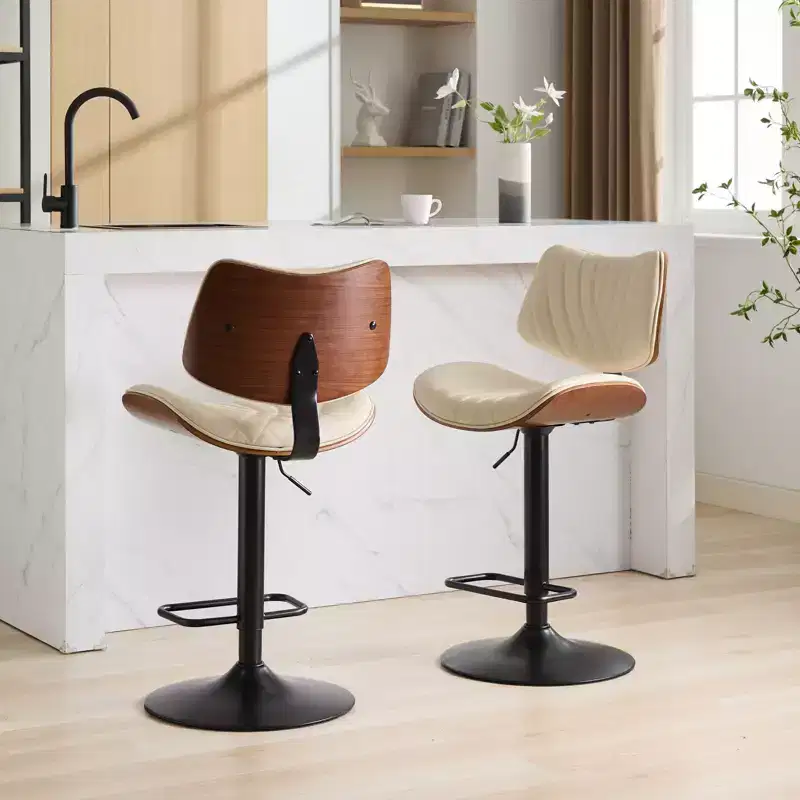 GDFStudio Agnes Faux Leather Upholstered Bentwood Swivel Adjustable Height Bar Stool