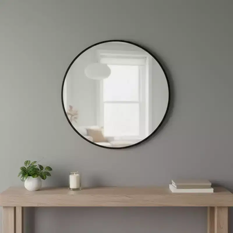 HomeRoots 24 Black Round Framed Accent Mirror