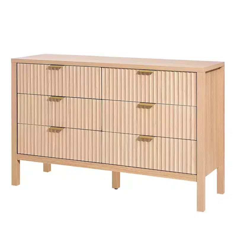 VEVOR 6 Fluted Drawer Dresser, Wooden Chest of Drawers with Sliding & Anti-tip Device, Modern Minimalist Dresser Chest, Beige