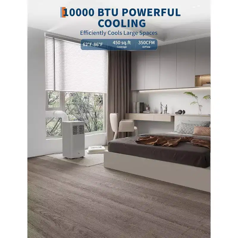 Portable AC Unit, 10,000 Btu Air Conditioner Portable For Room Up to 450 Sq.Ft., 3-In-1 Free Standing Cooling AC Unit With Fan & Dehumidifier