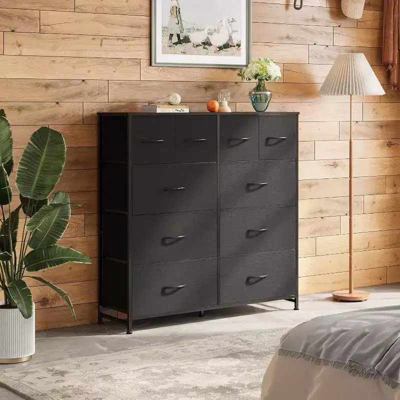 Dresser for Bedroom with 10 Drawers, Wide Fabric Dresser for Storage and Organization, Chest of Drawers for Living Room Hallway Closet, Black