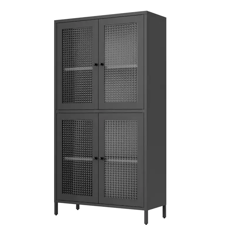 Metal Storage Cabinet, 59 Tall Display Cabinet with 4 Glass Door, Kitchen Pantry Cabinet, Glass Storage Cabinet for Home Office
