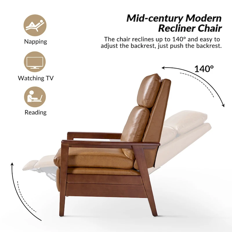 Patrick Mid-century Vegan Leather Solid Wood Recliner Set of 2 by HULALA HOME