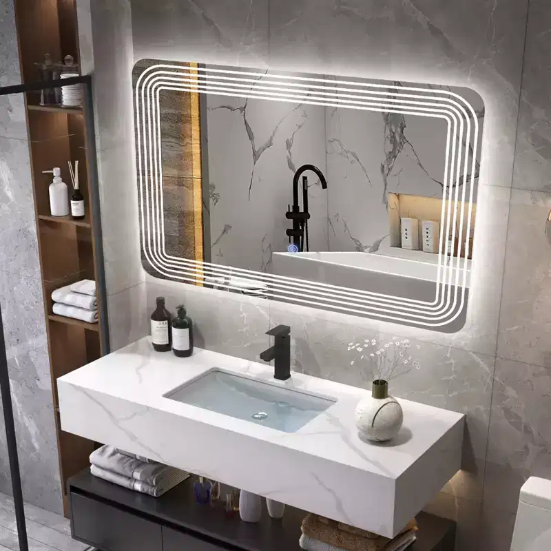 Rectangle Bathroom LED Mirror Wall Mounted 3-Color Dimmable Touch Switch Makeup