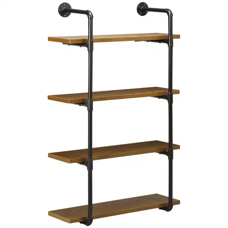 Industrial Pipe Shelves, Floating Wall Mounted Bookshelf, Metal Frame Display Rack for Living Room or Bedroom