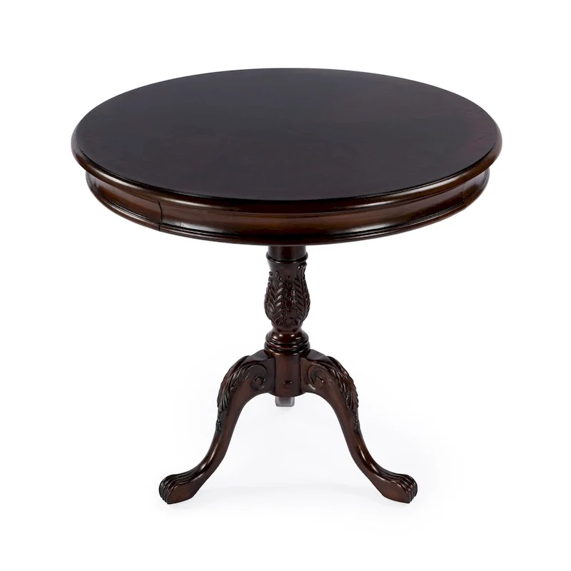 Traditional Round Wooden Pedestal Table in Cherry Finish - Dark Brown