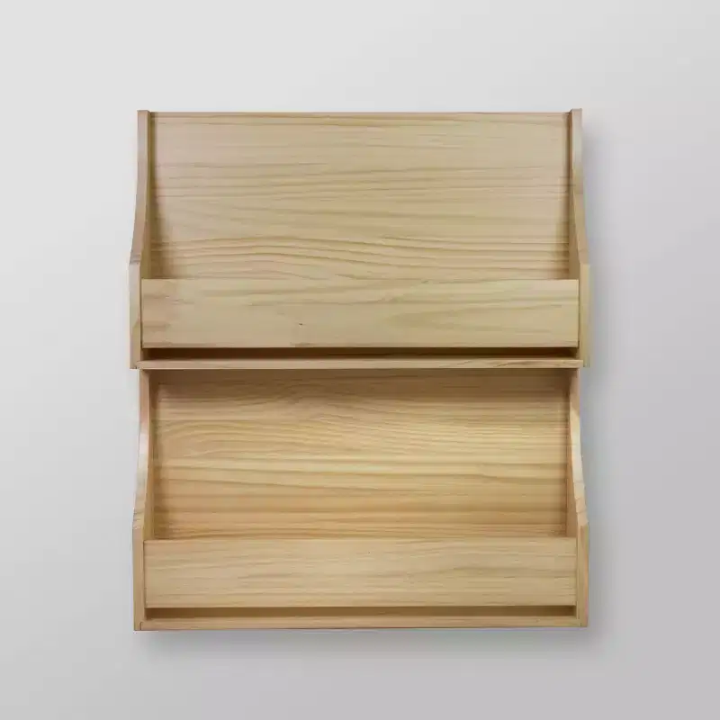 2 Tier Wood Kids' Book Shelf Natural - Pillowfort™: Wall Bookshelf Organizer, Off-White, No Assembly Required