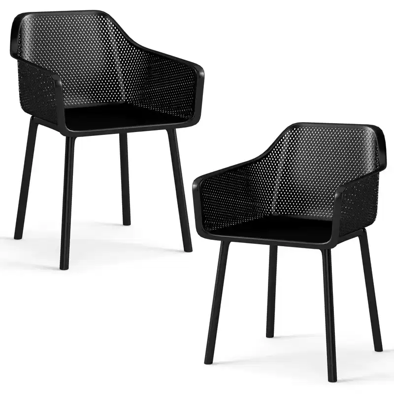 Costway 2 PCS Modern Plastic Dining Chairs Kitchen Armchairs w/ Breathable Mesh Backrest