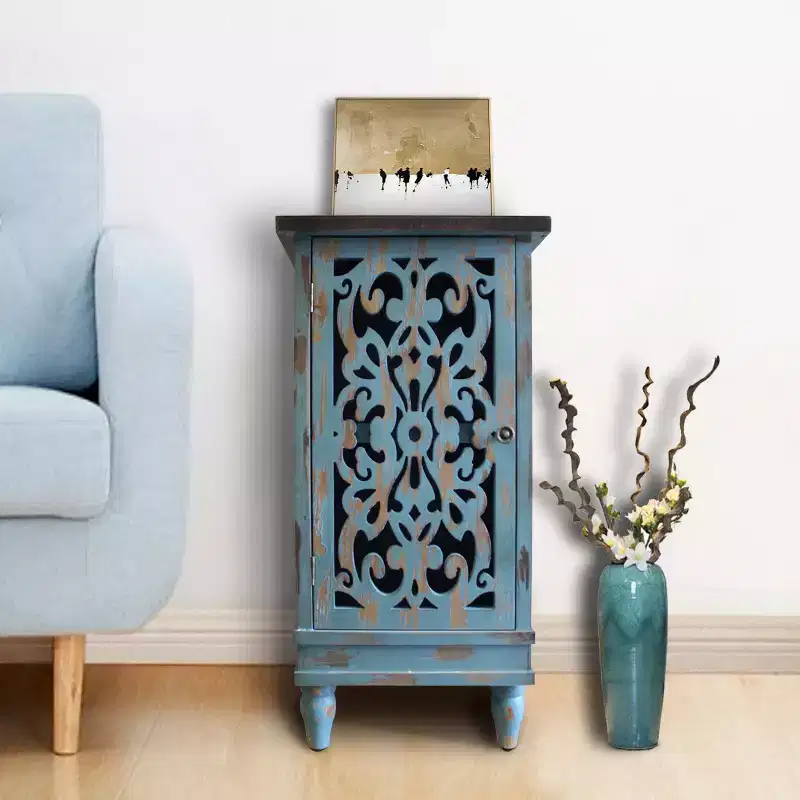 Rustic Wooden End Table with Dual Storage Shelf, Rectangle Side Table for Living Room