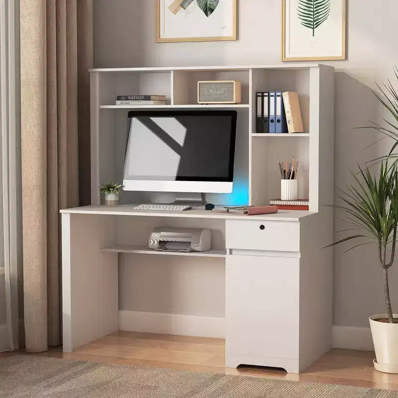 Computer Desk with Drawers, 3 AC Outlets & 2 USB Ports