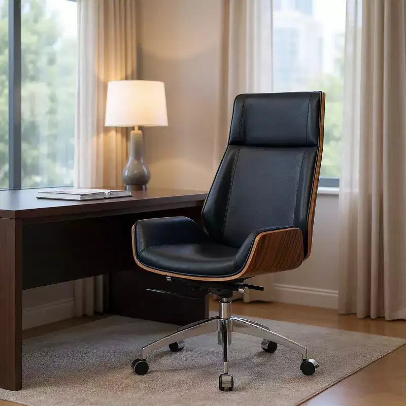 HomeRoots Black Rosewood and Silver Adjustable Height Swivel Rolling Executive Office Chair