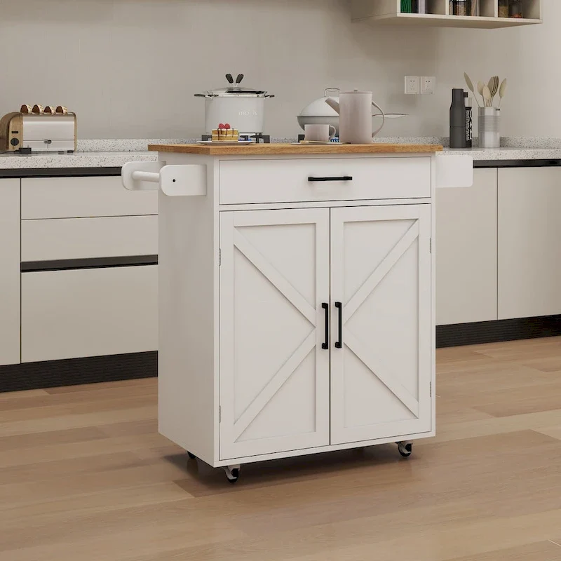 Kitchen island rolling trolley cart with Adjustable Shelves