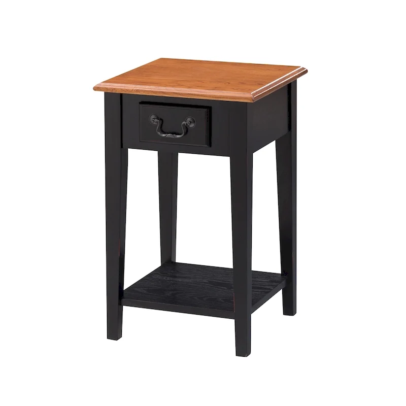 Medium Oak / Slate Black / White One-Drawer Square Side Table with Bottom Shelf