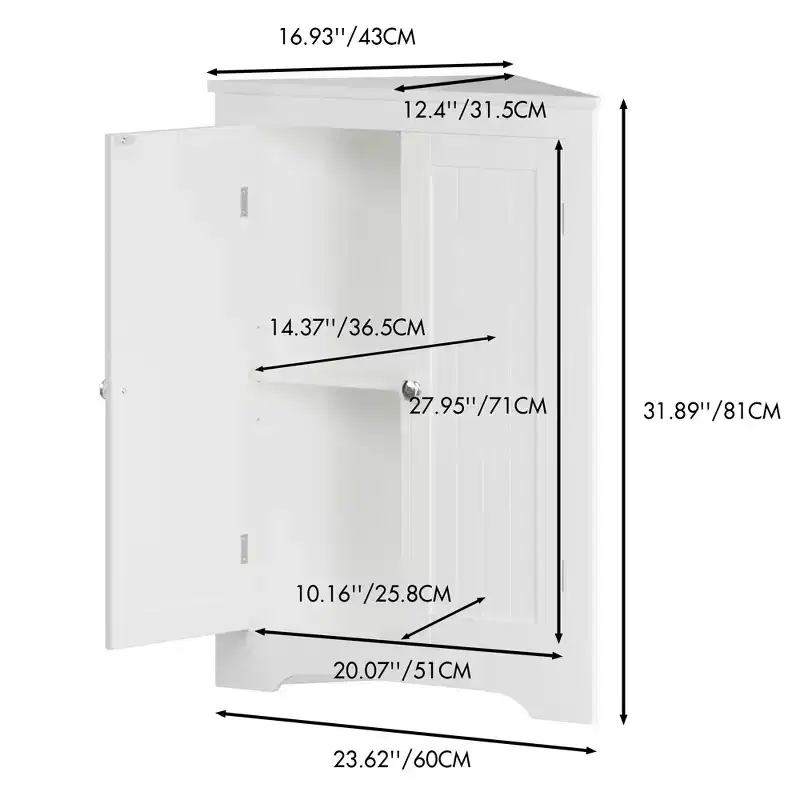 sumyeg Corner Cabinet with 2 Doors and Adjustable Shelves for Home Storage