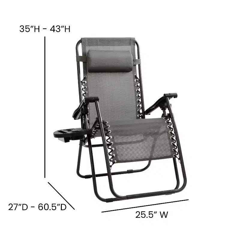 Flash Furniture Adjustable Folding Mesh Zero Gravity Reclining Lounge Chair with Pillow and Cup Holder Tray, Set of 2
