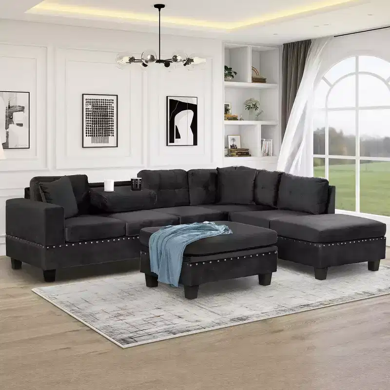 Whisen 105 L-Shaped Modern Sectional with Storage Ottoman & 2 Pillows