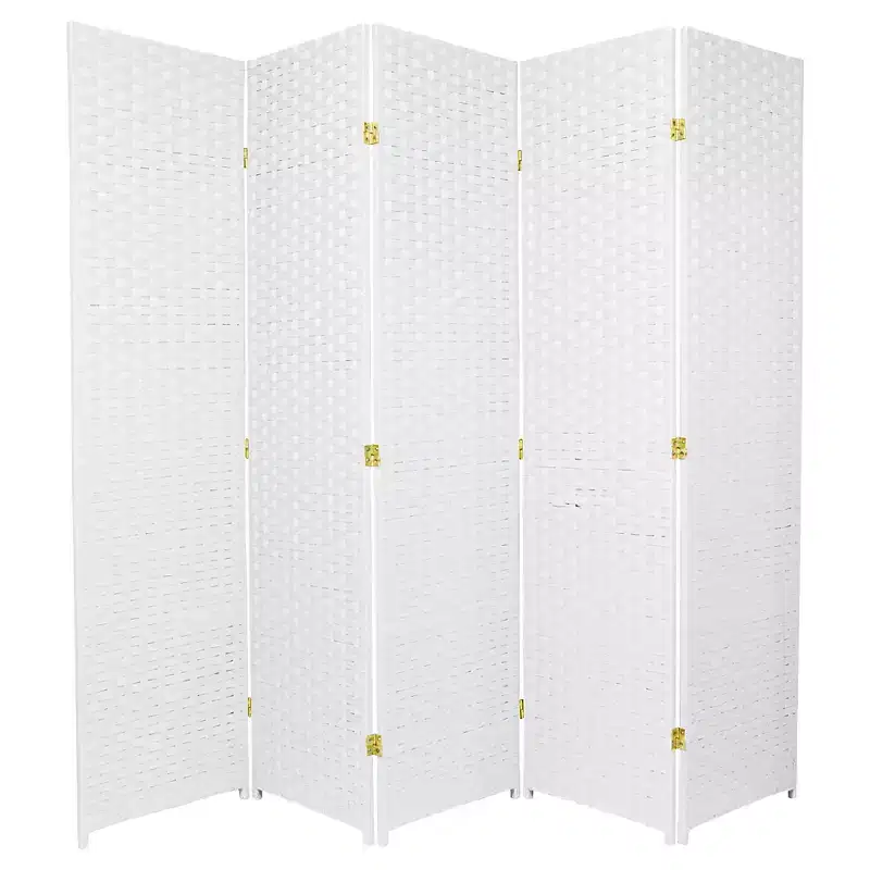 6 ft. Tall 5-Panel Woven Fiber Room Divider - White