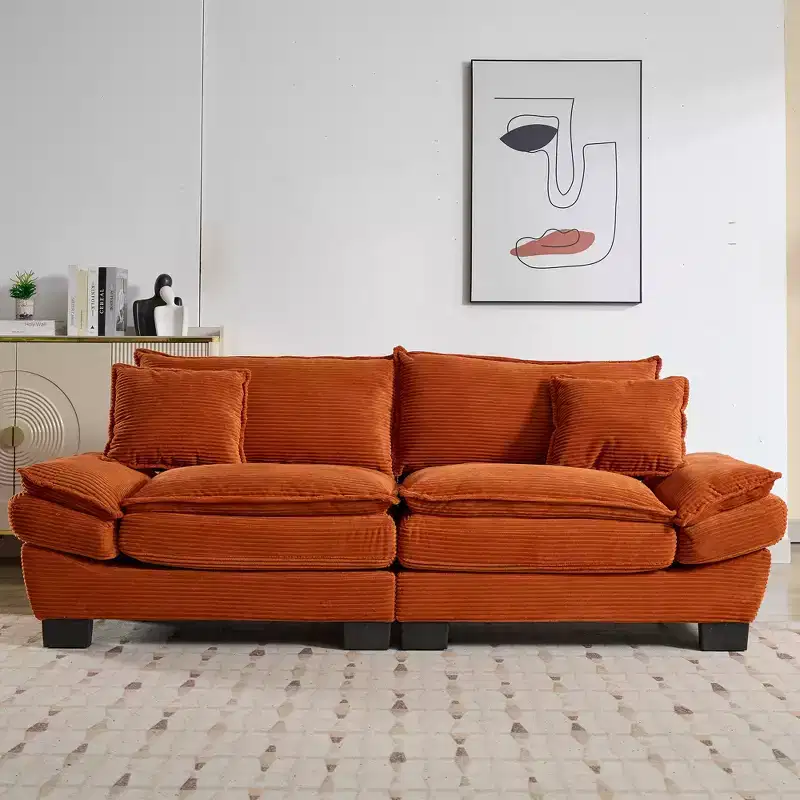 Loveseat Corduroy Sleeper Sofa with Pillows, Upholstered for Bedroom, Living Room, Office, Orange