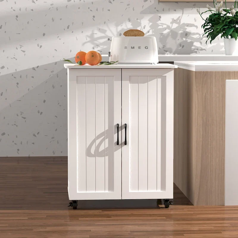 White MDF Rolling Storage Cabinet with Multi-Tier Organizer and Locking Casters for 1 Person