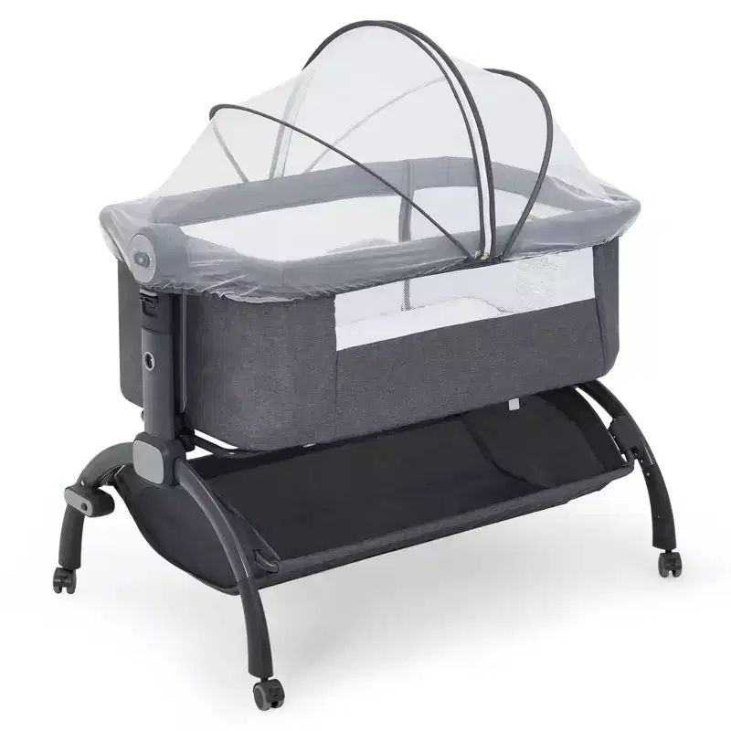 3-in-1 Baby Crib, Adjustable Bedside Sleeper with Wheels & Mosquito Net, Portable Bassinet Bassinet, Breathable Fabrics for Newborn to Toddler