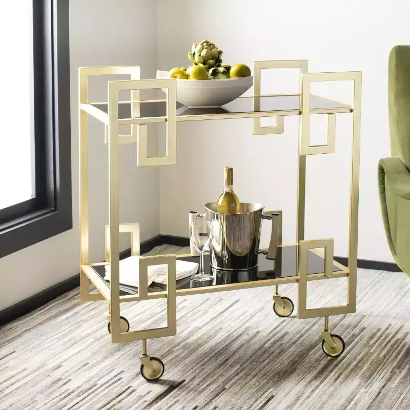 Eliza 2 Tier Bar Cart - BCT8005A - Brass/Glass - Safavieh