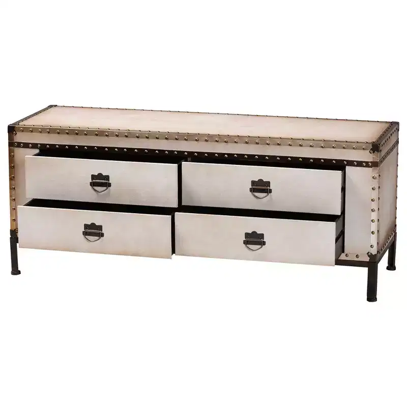 Baxton Studio Heaton Canvas 4 Drawer Storage Bench Beige/Coffee/Black