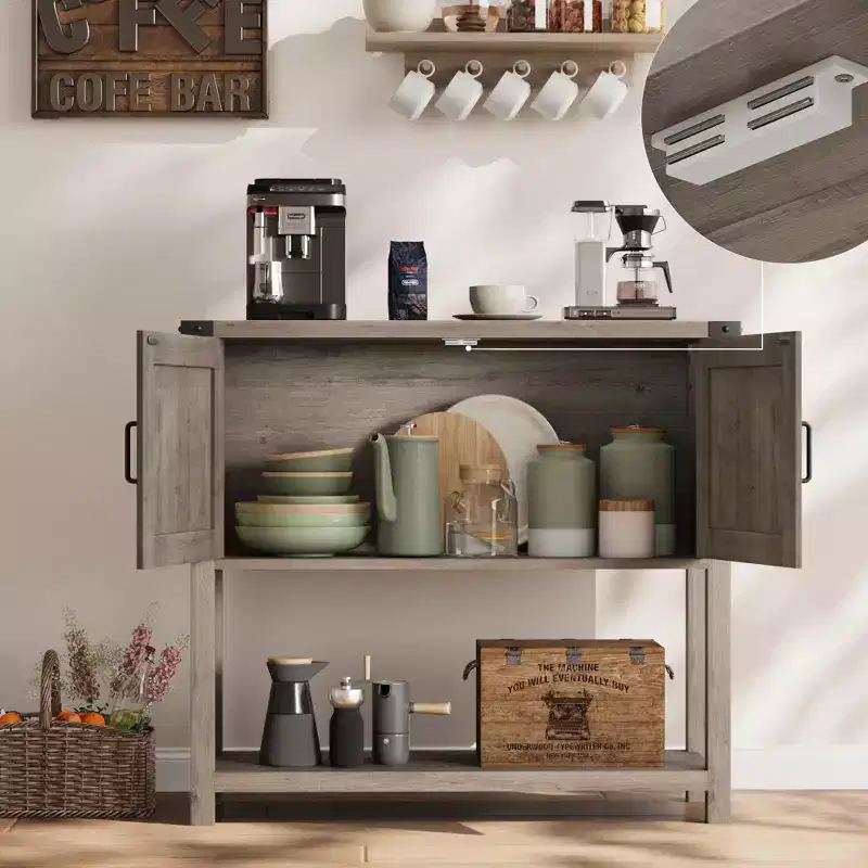 Farmhouse Console Table with 2 Storage Cabinets - Wooden Sofa Table, Coffee Bar & Buffet Sideboard for Entryway, Kitchen & Living Room