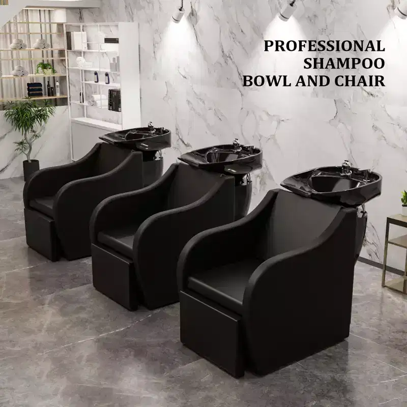 PVC Upholstered Electric Shampoo Chair with Porcelain Backwash Bowl 21.3