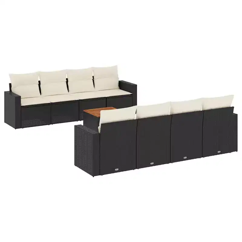 vidaXL Garden Sofa Set Black and Cream PE Rattan and Steel Large Modular