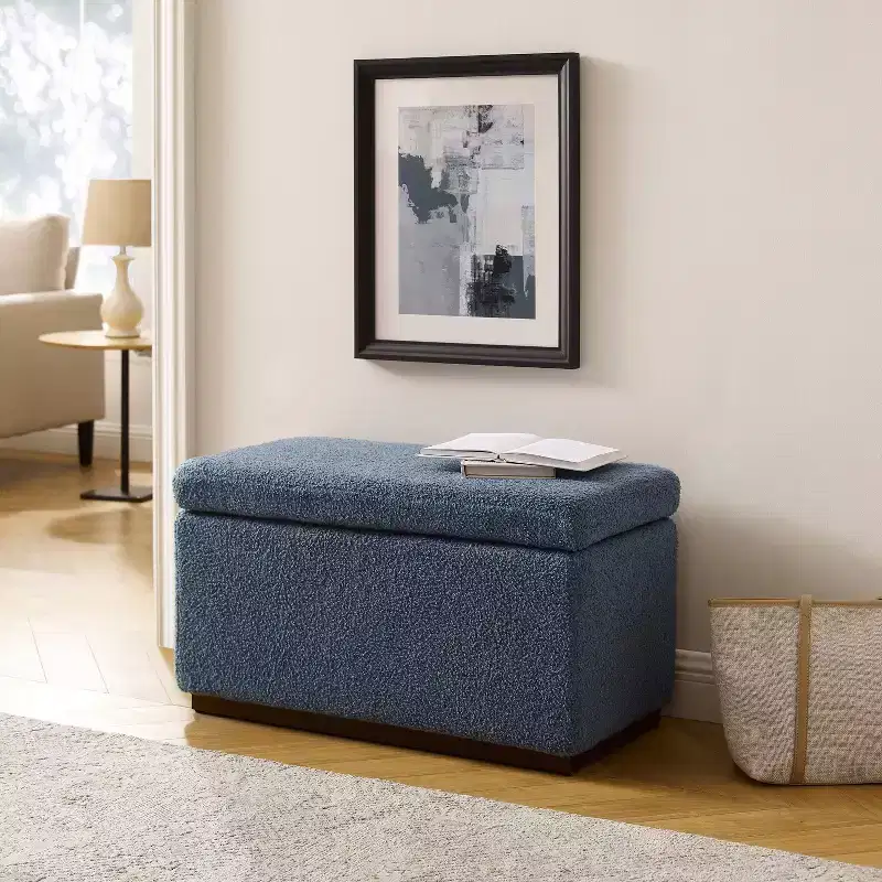 Rectangle Storage Ottoman - Natural Wood Frame, Foam Cushion, 200 lb Capacity