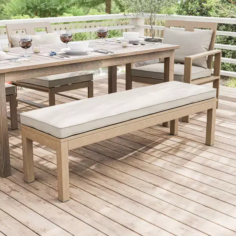 Greemotion 57" Bordeaux Metal Outdoor Patio Dining Bench: Aluminum Frame, Beige Cushions, UV & Water-Resistant