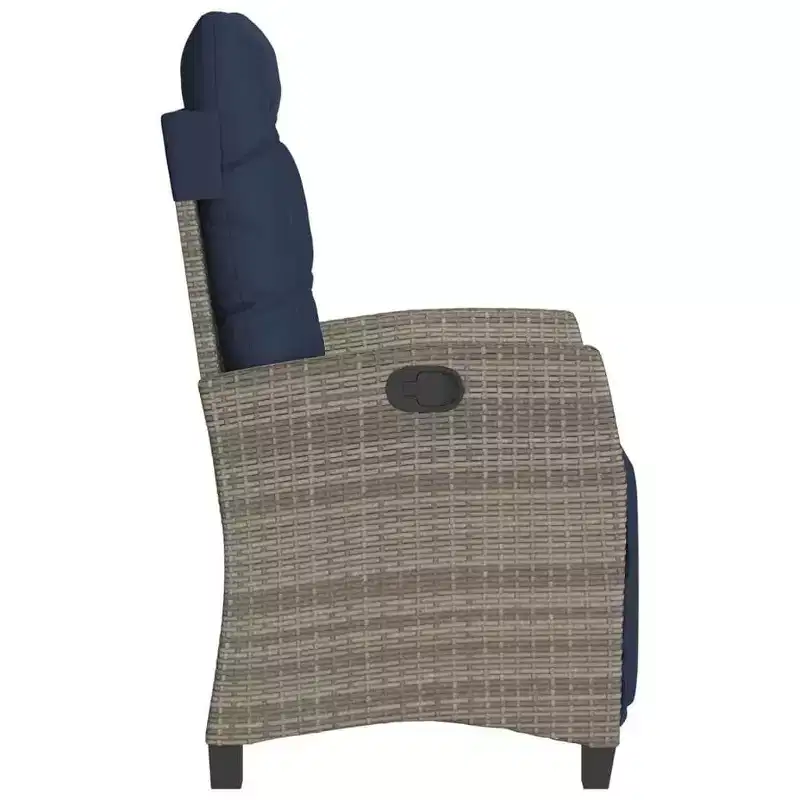 vidaXL Reclining Patio Chairs with Footrest - Set of 2, Adjustable Poly Rattan Loungers, Weather-Resistant & UV-Protected, Easy Clean, Navy Cushions