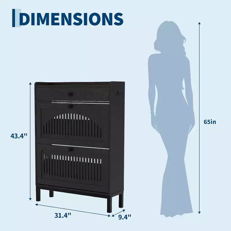 Shoe Storage Cabinet with 2 Flip Drawer, Shoes Organizer with Top Drawer, Hollow Out Panel & Square Handles, Adjustable Shoe Rack for Entryway