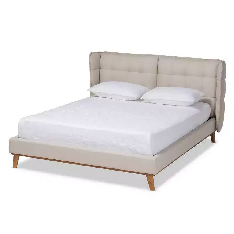 Gretchen Fabric Upholstered Wood Platform Wingback Bed - Baxton Studio