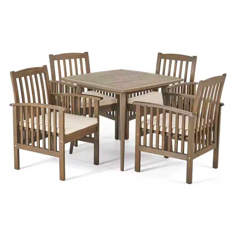 Christopher Knight Home Laussat Outdoor Acacia Wood 5 Piece Dining Set with Cushion