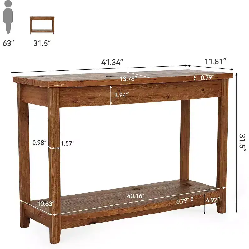 Lantine Solid Wood Console Table, 41.3 Farmhouse Entryway Table with Storage Shelf for Living Room, Behind Couch, Hallway & Foyer (Vintage)