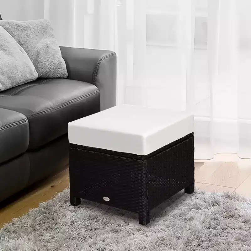 20 Patio Wicker Ottomanpurpose Outdoor PE Rattan Footrest, Additional Seating, Side Table with Soft Cushion