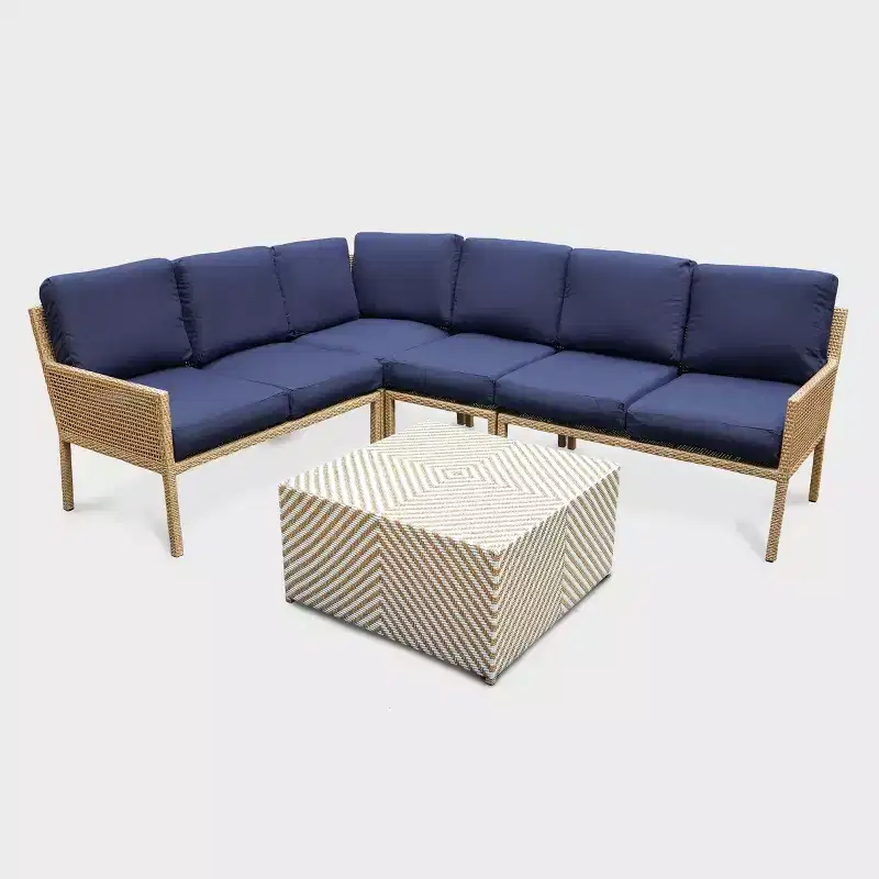 Leisure Made Riviera 5pc Wicker Sectional in Navy Fabric