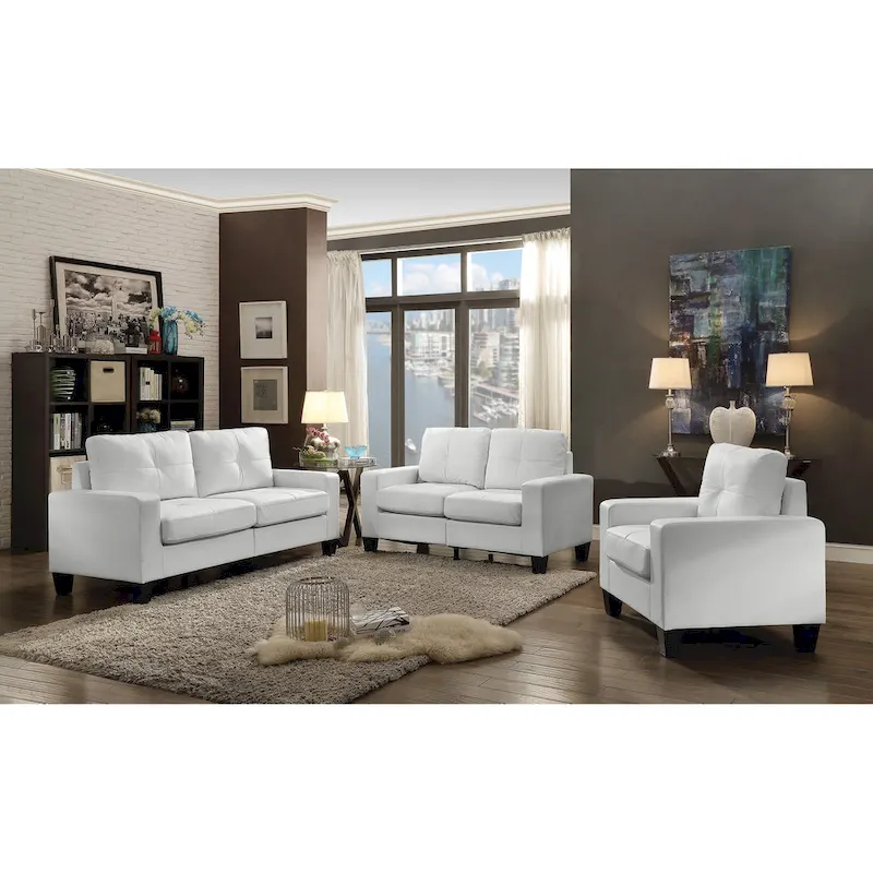 Newbury 58 in. W Flared Arm Faux Leather Straight Sofa - 32 L x 58 W x 36 H