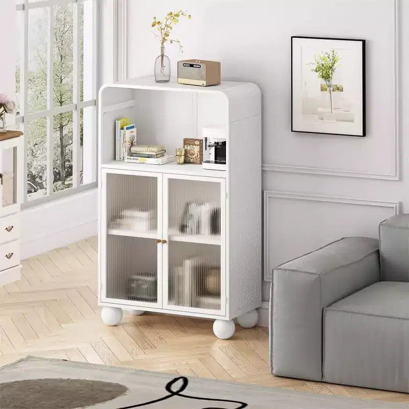 Bathroom Floor Cabinet, 45.28 H Storage Cabinet with Glass Door Shelves, Freestanding Display Cabinet for Kitchen, Living Room, Hallway.