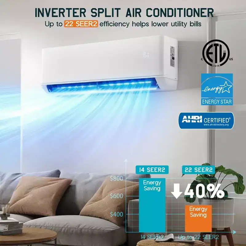 AMERLIFE 3 Zone Mini Split AC System 28K BTU ( 12K+12K+12K ) WiFi Control, 22 SEER2, White