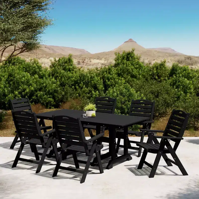 WestinTrends Malibu 7-Piece HDPE Rectangular Patio Dining Table Set with Foldable Chairs
