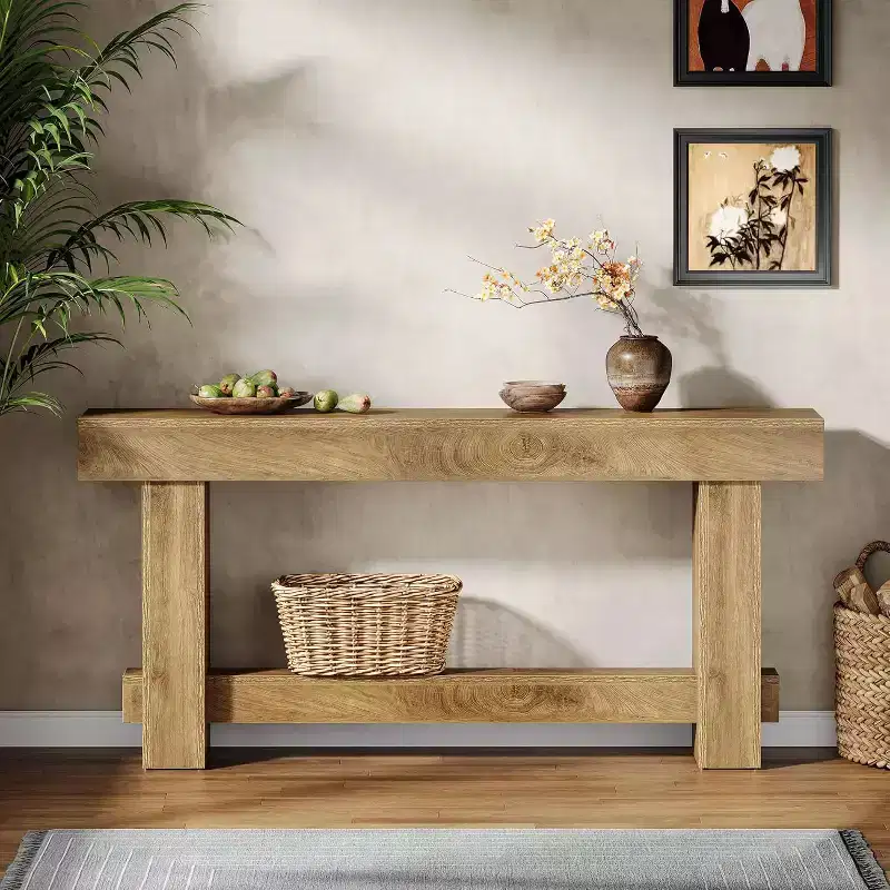 Lantine 70.9 Entryway Console Table, Wood Farmhouse Sofa Table Behind Couch, Foyer Stand with Thick Legs for Hallway, Living Room