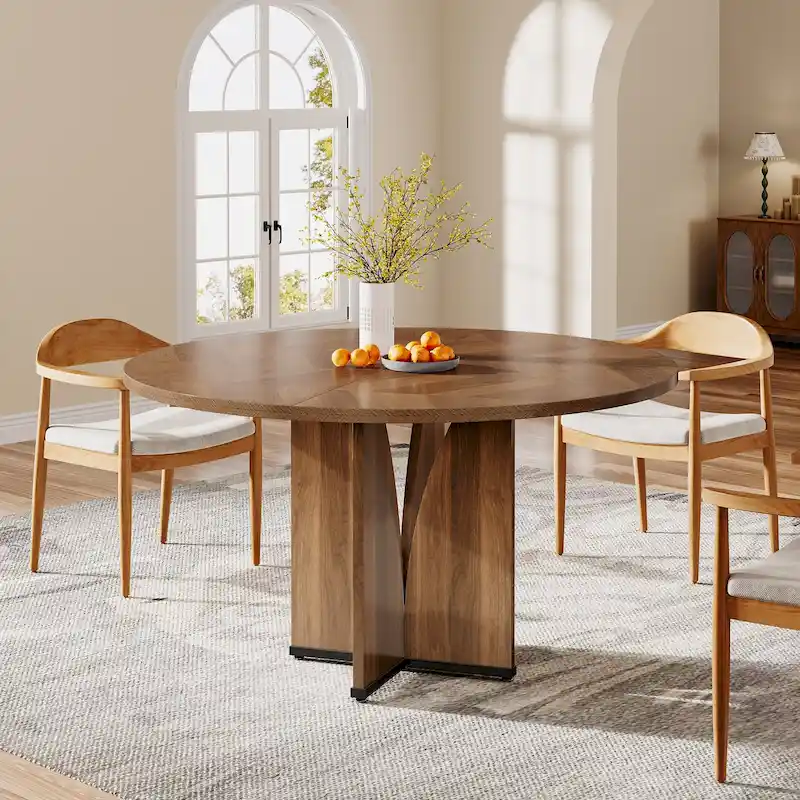 Brown Round Pedestal Dining Table, Seats 4, 39.37