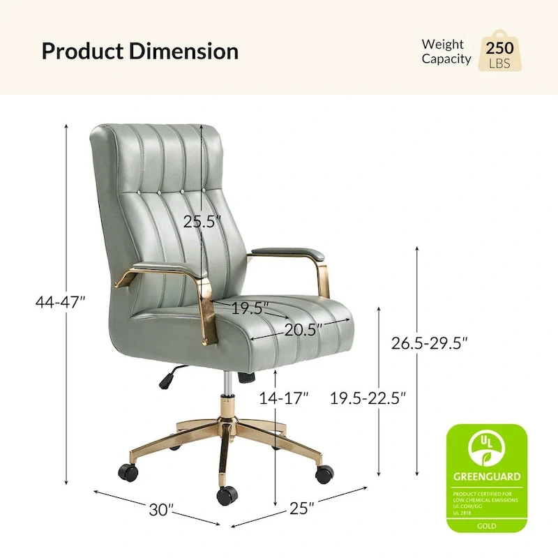 Mid-Century Modern Vegan Leather Swivel Tilting Office Chair with Channel Tufted and Metal Feet