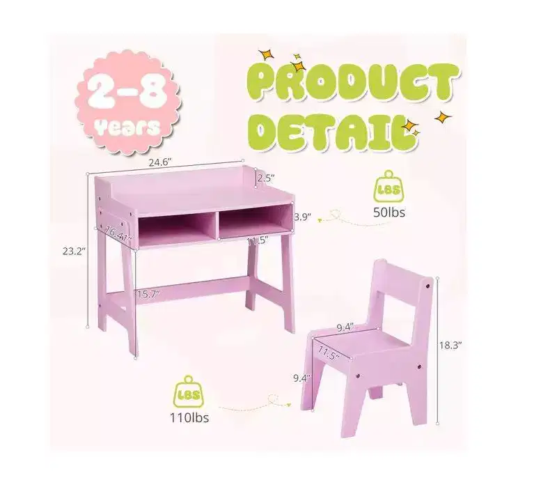 Karl Home MDF Children's Study Desk And Chair Set With 2 Storage Compartments