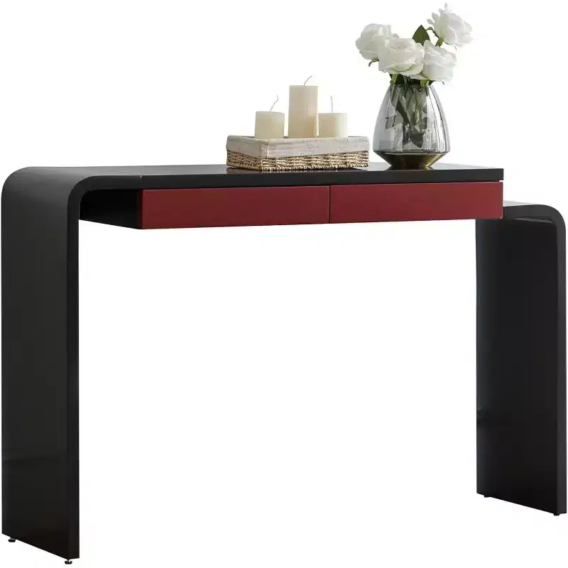 Kings Brand Furniture Yuma Wooden Rounded Silhouette Console Table - Sofa Entryway Table with 2 Drawers for Living Room, Hallway, Entryway