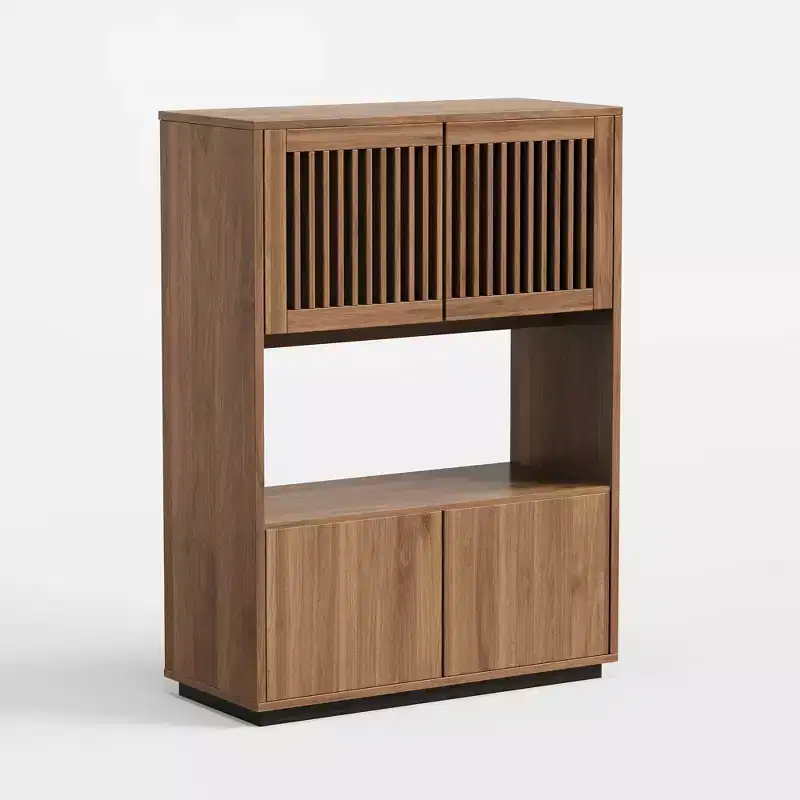 Luck Live Farmhouse 33.46 inch storage corner cabinet in walnut color.