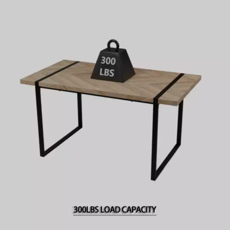 Modern Ind. Rect. MDF Nat. Wood Table (4-6), 1.5 Eng. Wood Top, Black Metal Legs, Home/Kitchen.