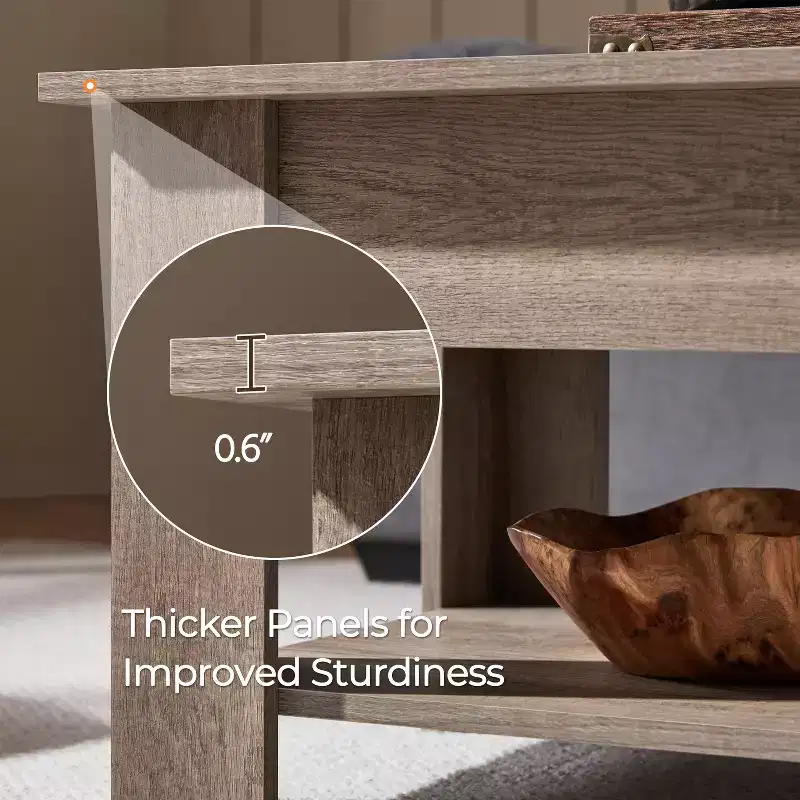 Lift Top Coffee Table with Hidden Compartment & Open Shelf For Living Room